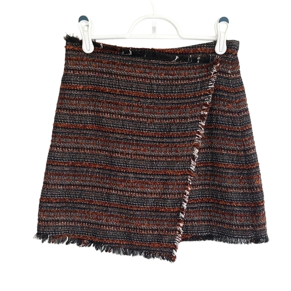 𝅺ZARA Brown Tones Fringe Wrap Skirt